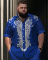 Men's Plus Size Gradient Retro Ethnic Short Sleeve Walking Set